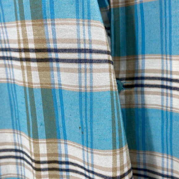 Collections etc cotton blend button down turquoise tan plaid shirt - Picture 9 of 10